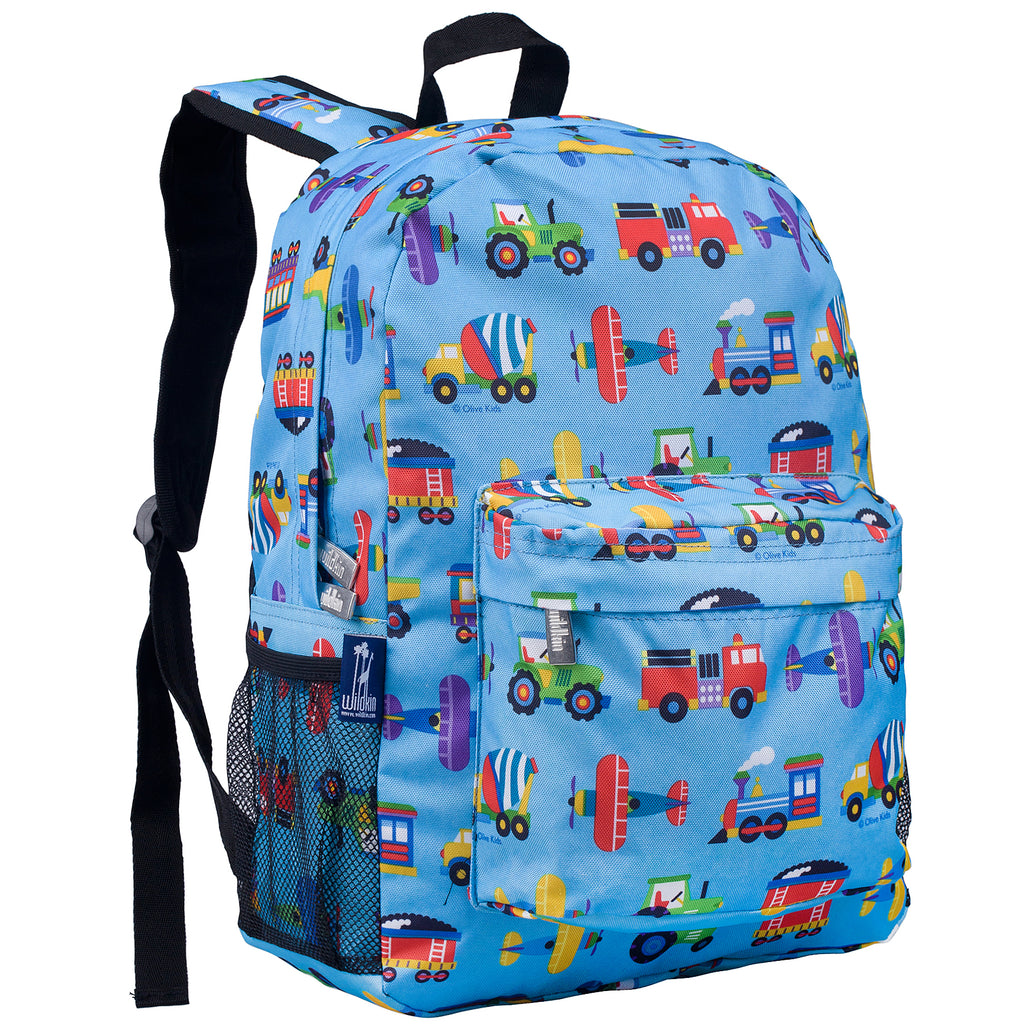 Wildkin Olive Kids Trains, Planes & Trucks 15 Inch Backpack, Blue