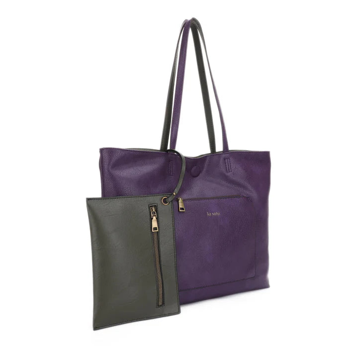 Liz Soto Julie Premium vegan leather Reversible Tote Bag +Wristlet