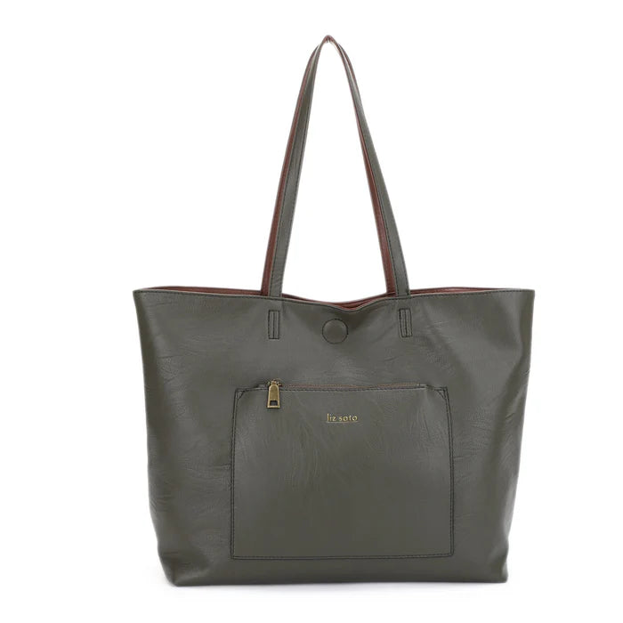 Liz Soto Julie Premium vegan leather Reversible Tote Bag +Wristlet