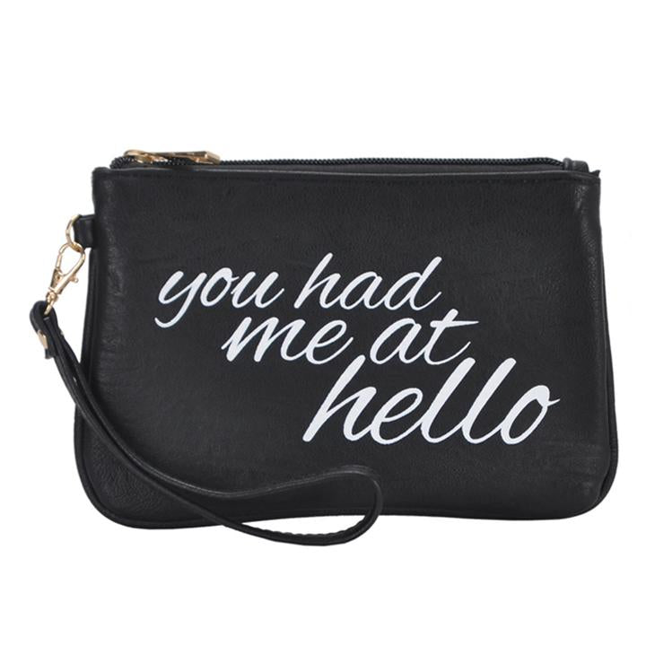 Mechaly Women's Slogan 'You had me at Hello' Black Vegan Leather Wallet