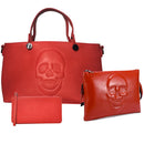 Mechaly Women's Skully Vegan Leather Skull Handbag+Crossbody+Wallet Set