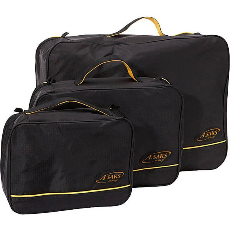 A. Saks Lightweight 3 Piece Packing Travel Luggage Cube Set - Strong Suitcases-Vegan Luggage